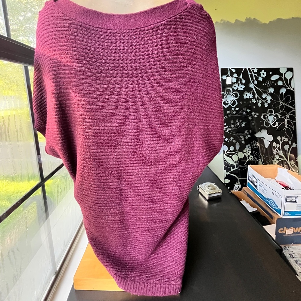 White House Black Market Wine Boatneck Asymmetrical Hem Dolman-Sleeve Sweater - Picture 4 of 10